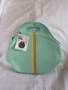BUILT Gourmet Getaway Neoprene Lunch Tote in Mint with Stripe Accent NEW